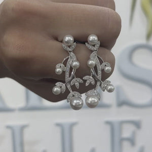Pearl and Diamond Vine Earrings