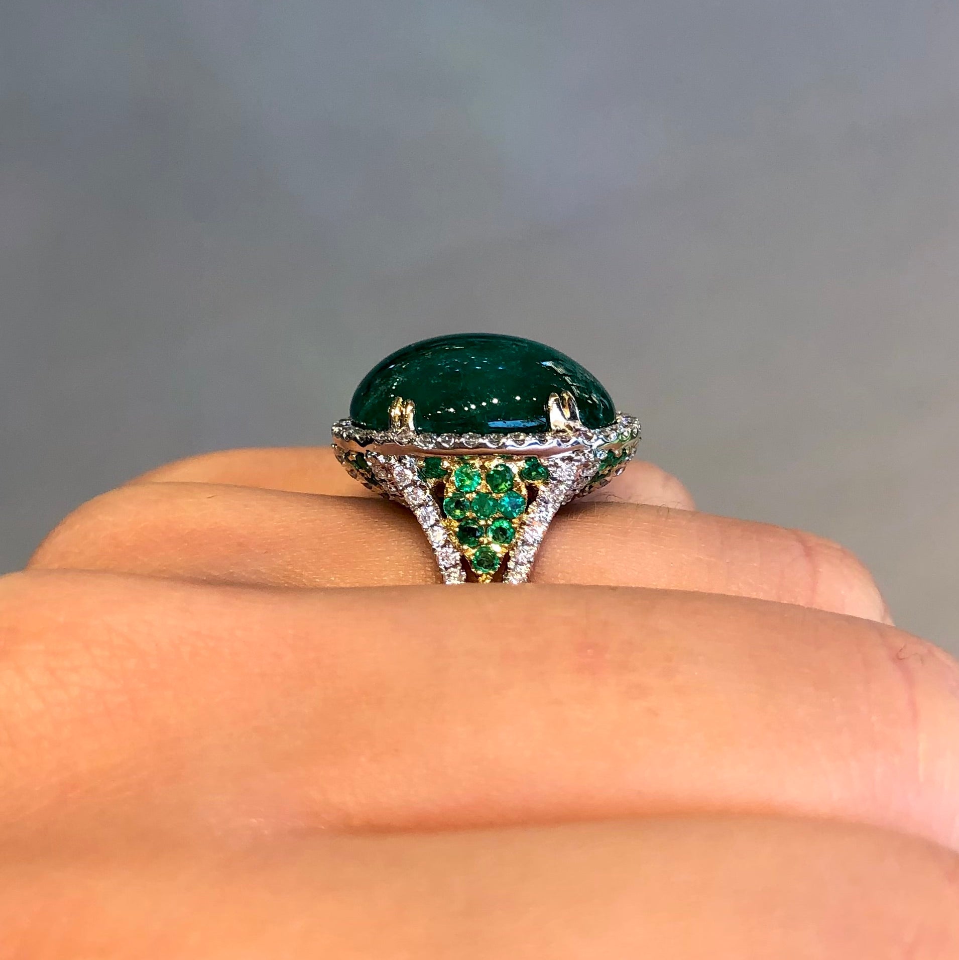 Emerald and Diamond Cabochon Ring