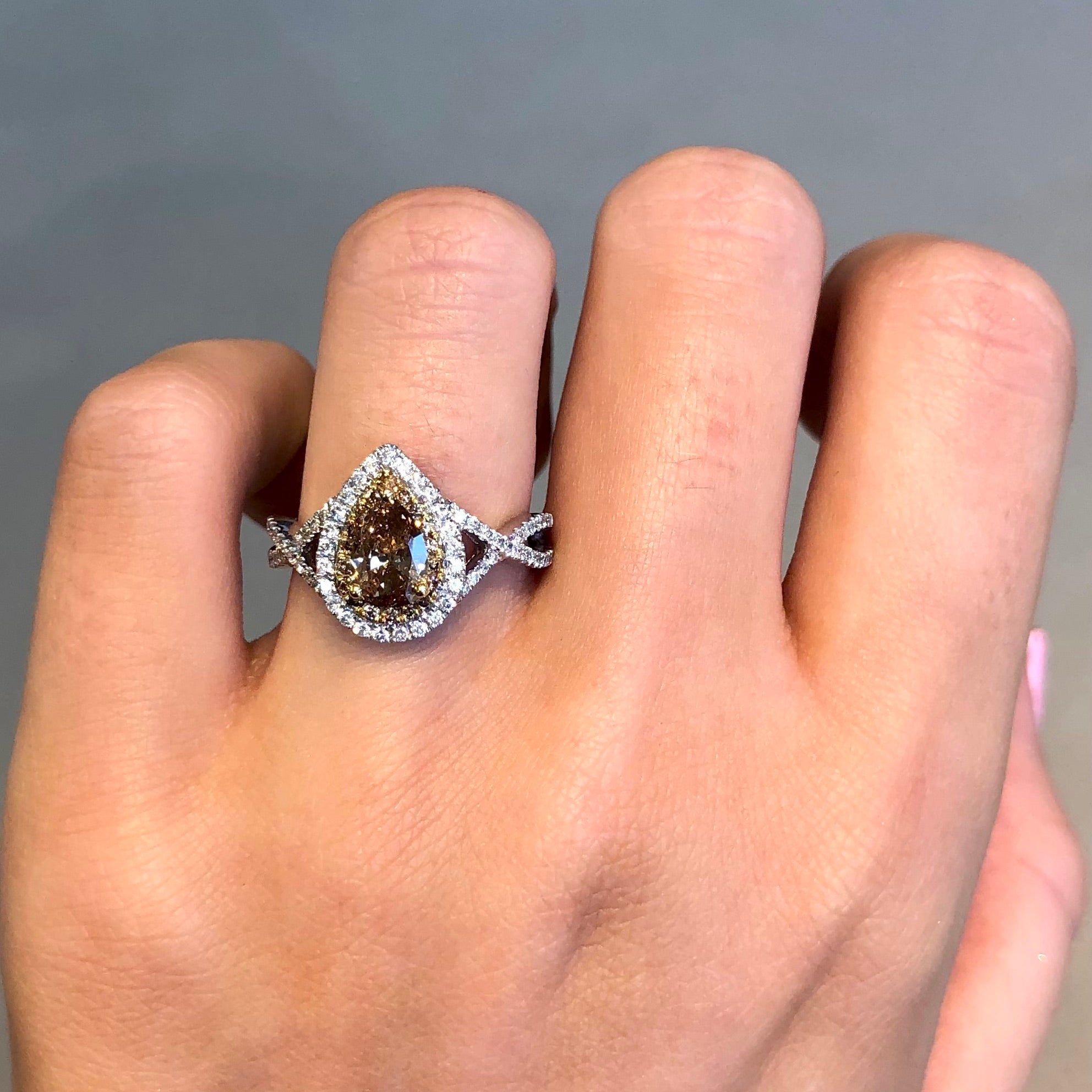 Pear shaped champagne diamond ring Clearance