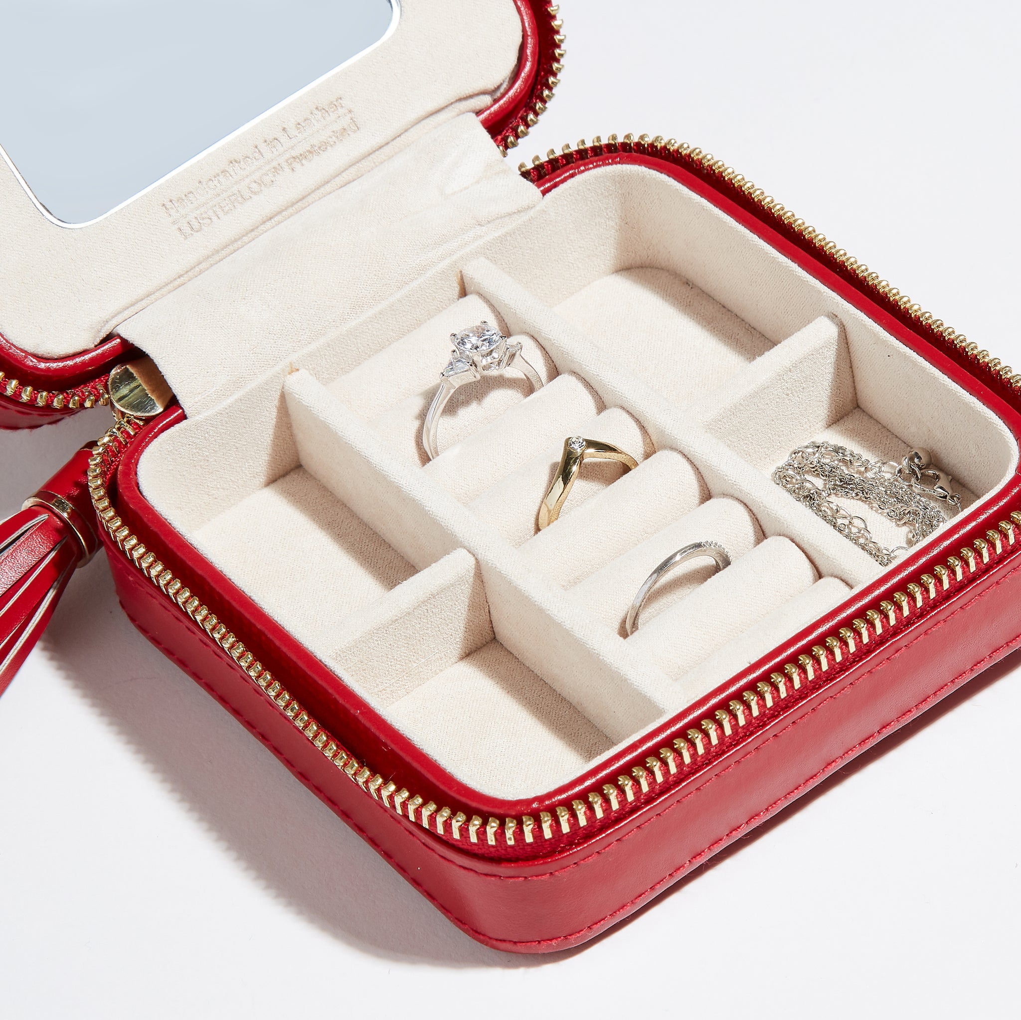 caroline zip travel jewelry case in red