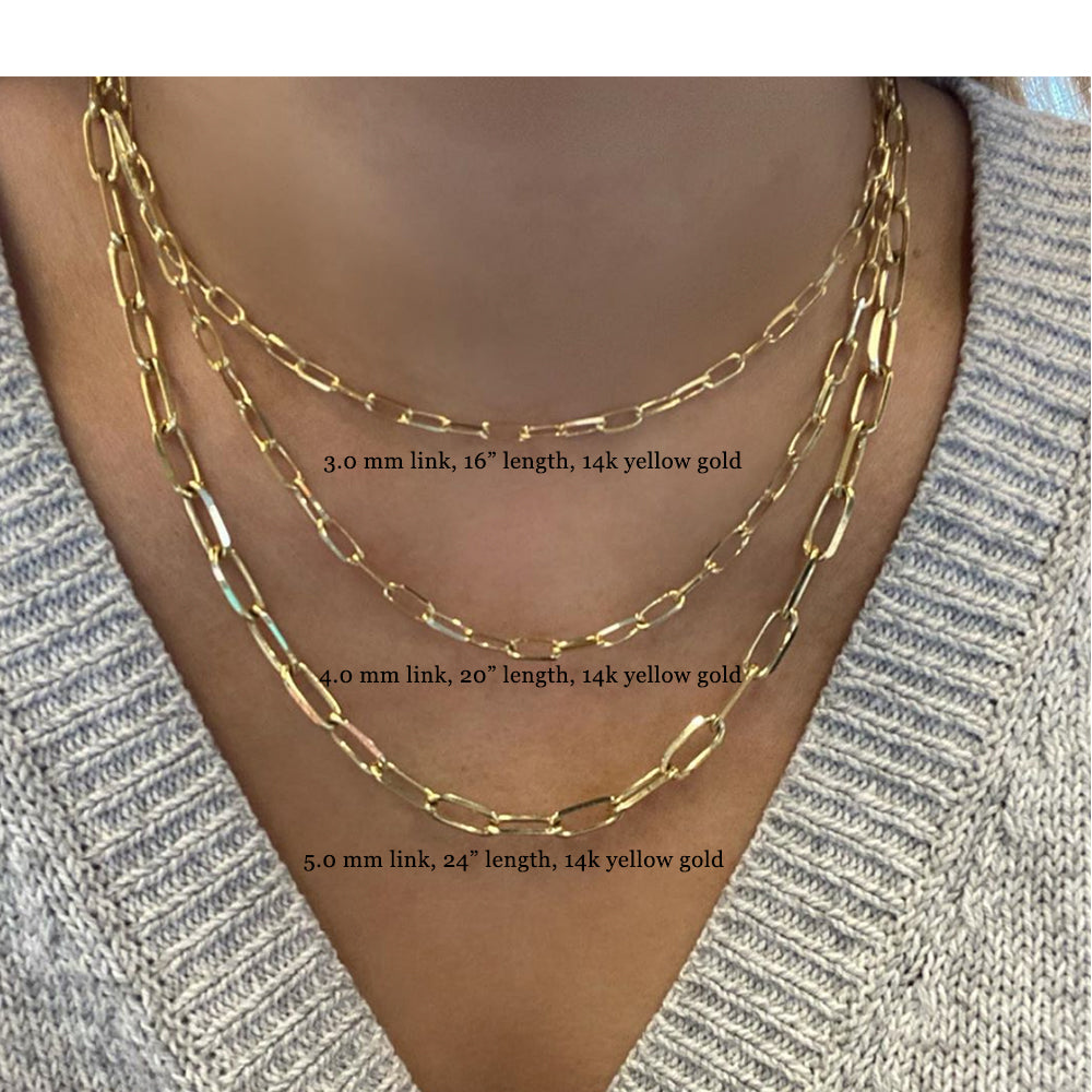 Paperclip Chain Necklace 14K Solid Yellow Gold | Layering Necklace | 14