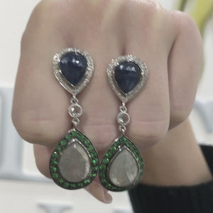 Blue and Gray Sapphire Slice Drop Earrings by Vivaan
