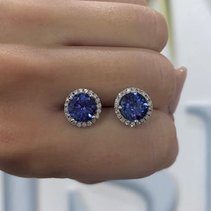 Tanzanite and Diamond Halo Stud Earrings - Talisman Collection Fine Jewelers