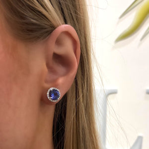 Tanzanite and Diamond Halo Stud Earrings - Talisman Collection Fine Jewelers