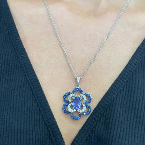 Tanzanite and Diamond Flora Necklace in 14k White Gold