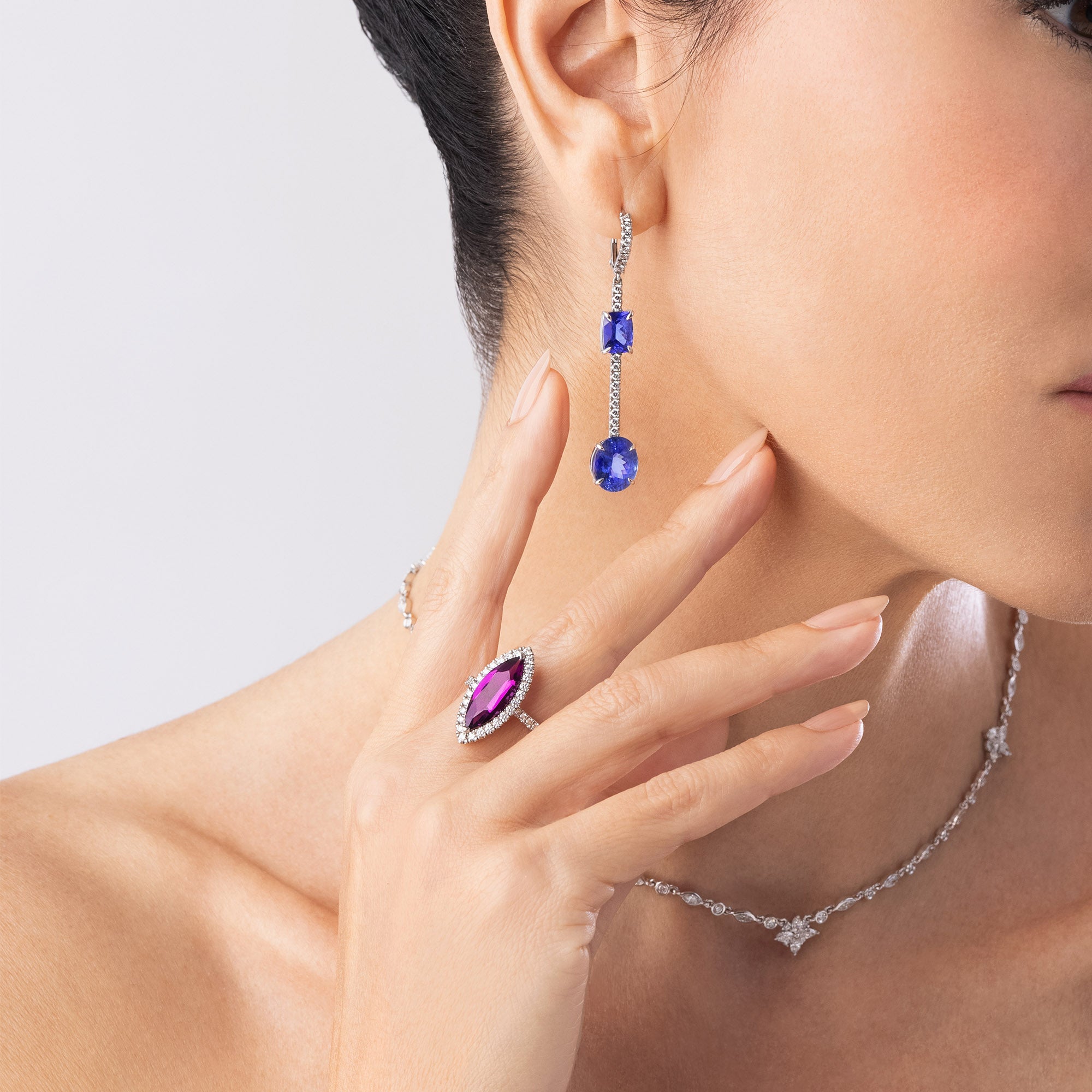 Asymmetric Tanzanite and Diamond Earrings by Lisa Nik