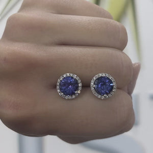 Tanzanite and Diamond Halo Stud Earrings