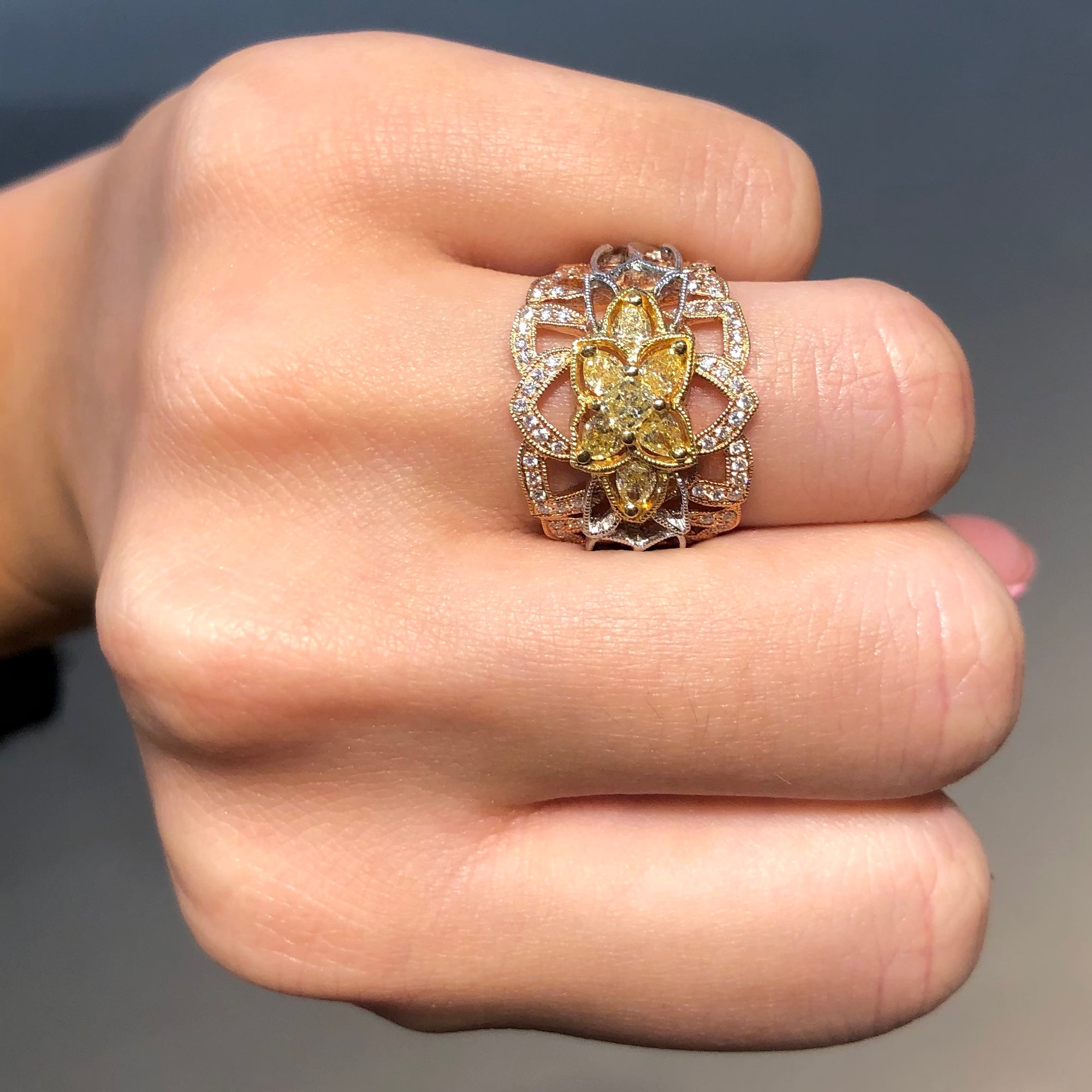 Yellow and White Diamond Flora Tri-Gold Ring - Talisman Collection Fine Jewelers