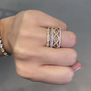 White, Pink and Yellow Diamond Tri-Gold Band