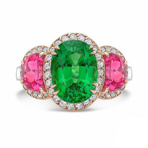 Tsavorite and Spinel, Platinum and 18k Rose Gold Ring - Talisman Collection Fine Jewelers