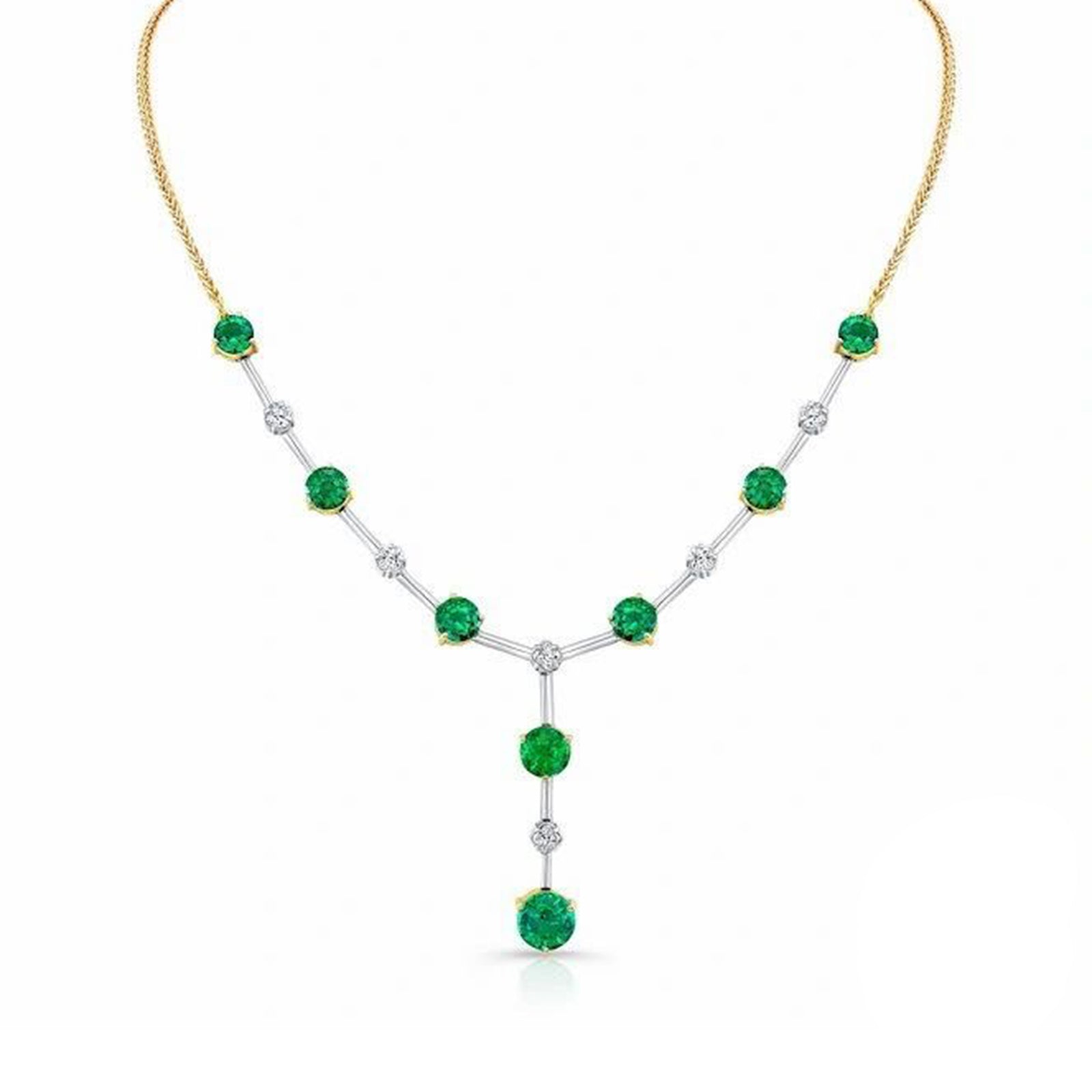 Emerald and Diamond, Platinum and 18k Yellow Gold Necklace - Talisman Collection Fine Jewelers