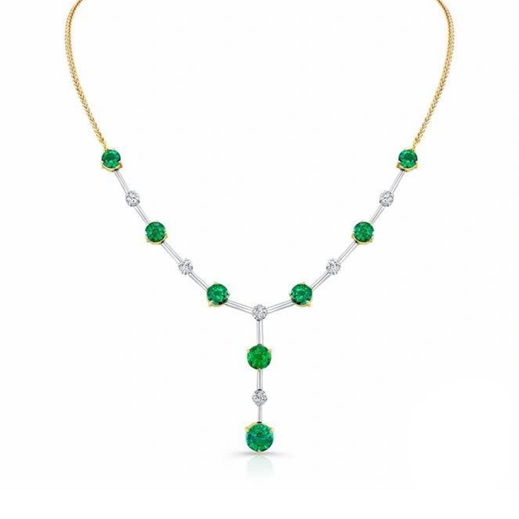 Emerald and Diamond, Platinum and 18k Yellow Gold Necklace - Talisman Collection Fine Jewelers
