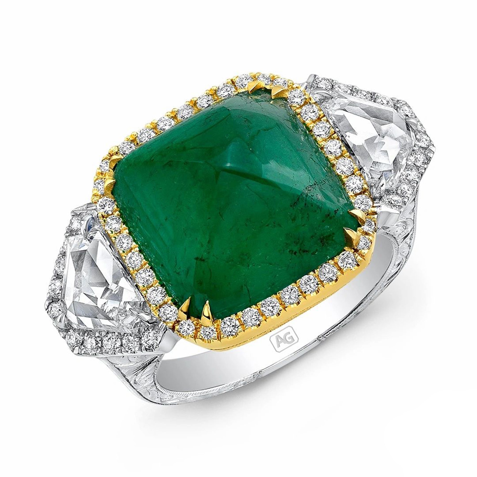 Colombian Emerald and Diamond, 18k Yellow and White Gold Ring - Talisman Collection Fine Jewelers