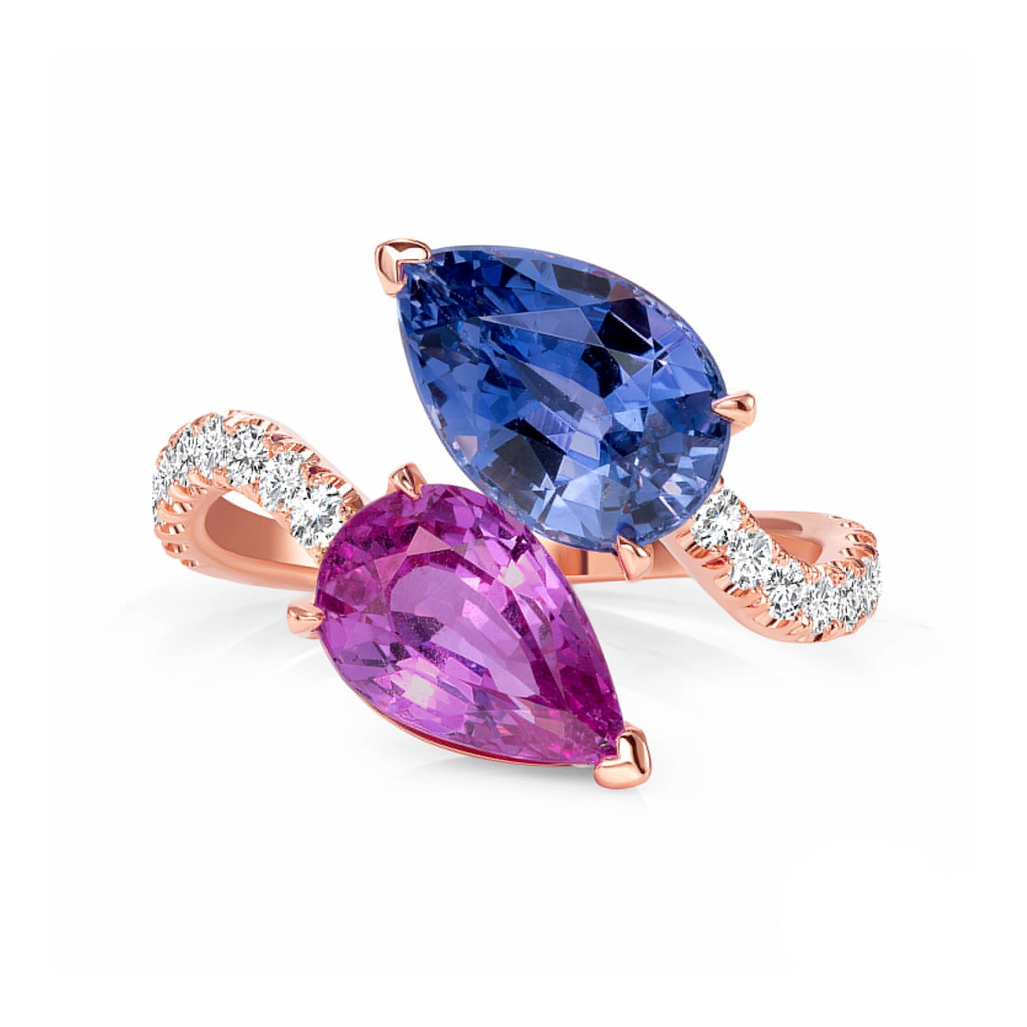 Blue Sapphire, Pink Sapphire and Diamond, 18k Rose Gold Ring - Talisman Collection Fine Jewelers