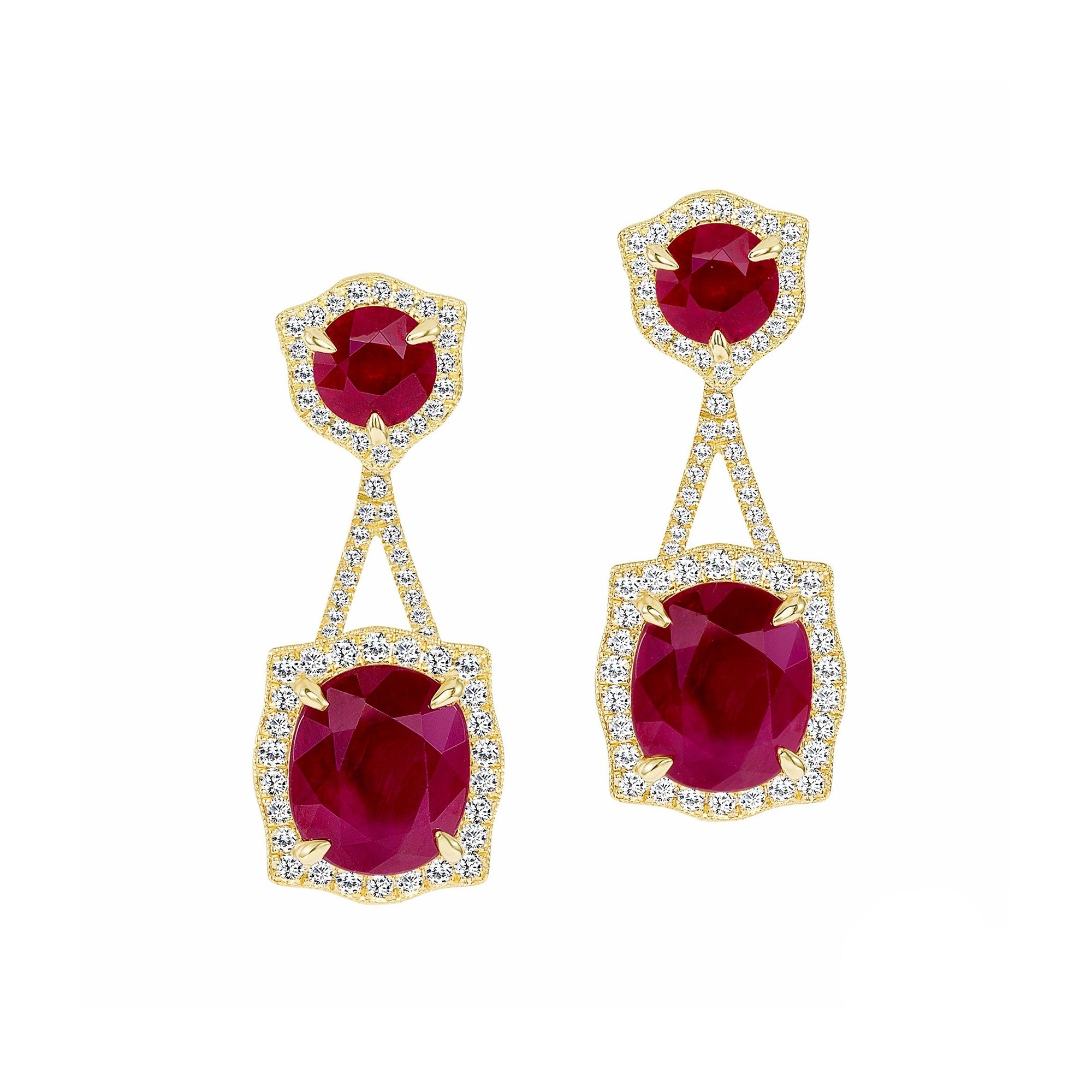 Ruby and Diamond, 18k Yellow Gold Earrings - Talisman Collection Fine Jewelers