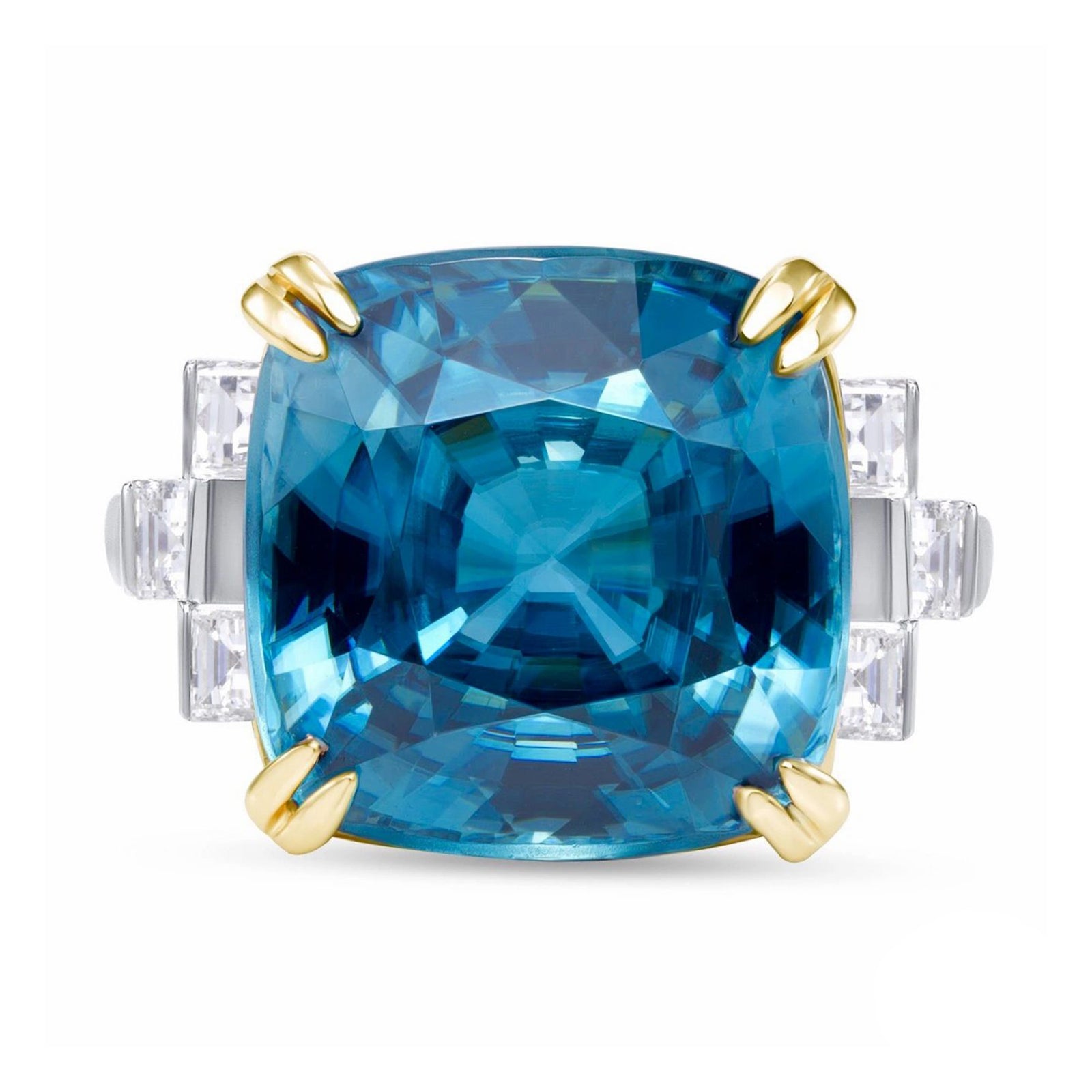 Blue Zircon and Diamond, 18k White and Rose Gold Ring - Talisman Collection Fine Jewelers