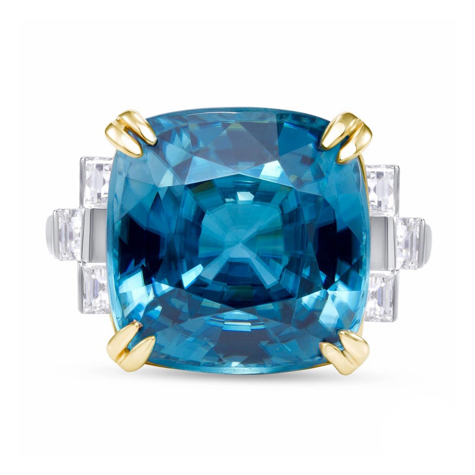 Blue Zircon and Diamond, 18k White and Rose Gold Ring - Talisman Collection Fine Jewelers