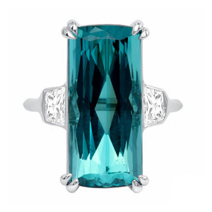 Indicolite Blue Tourmaline and Diamond Platinum Ring - Talisman Collection Fine Jewelers
