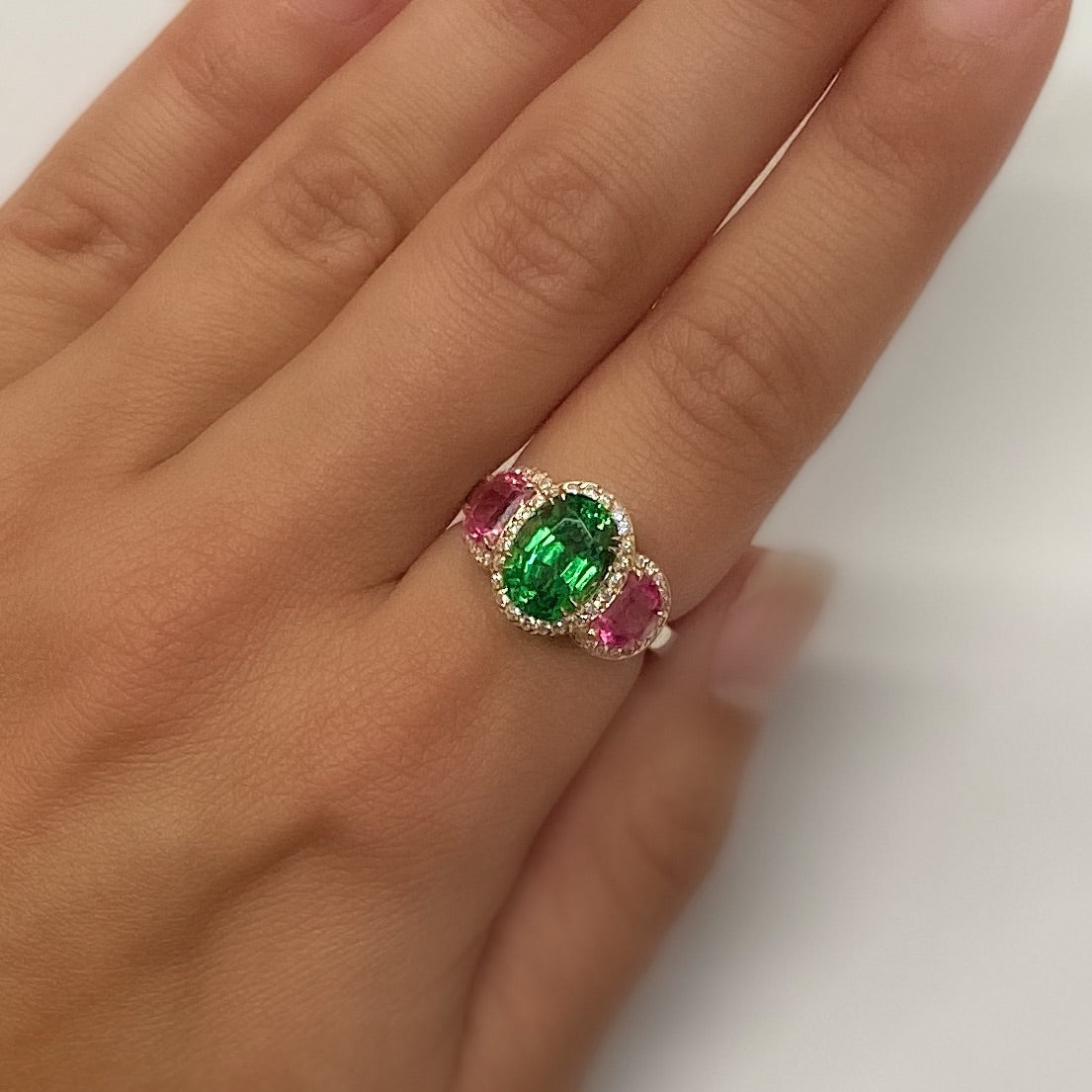 Tsavorite and Spinel, Platinum and 18k Rose Gold Ring - Talisman Collection Fine Jewelers