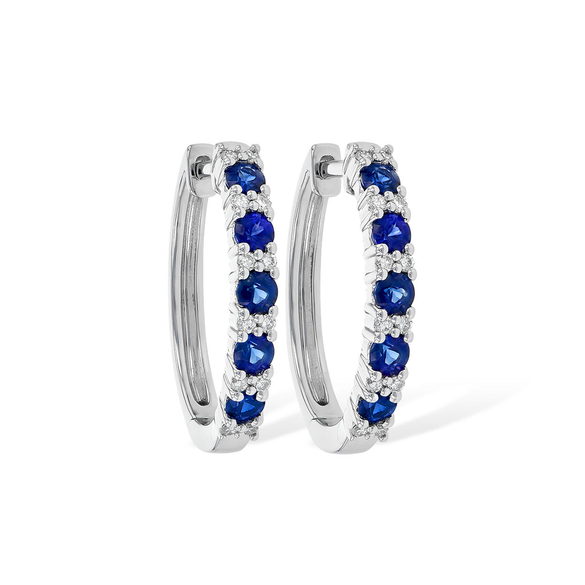 Sapphire and diamond hoop earrings white gold Clearance