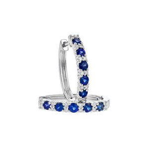 Blue Sapphire and Diamond Hoop Earrings in White Gold - Talisman Collection Fine Jewelers