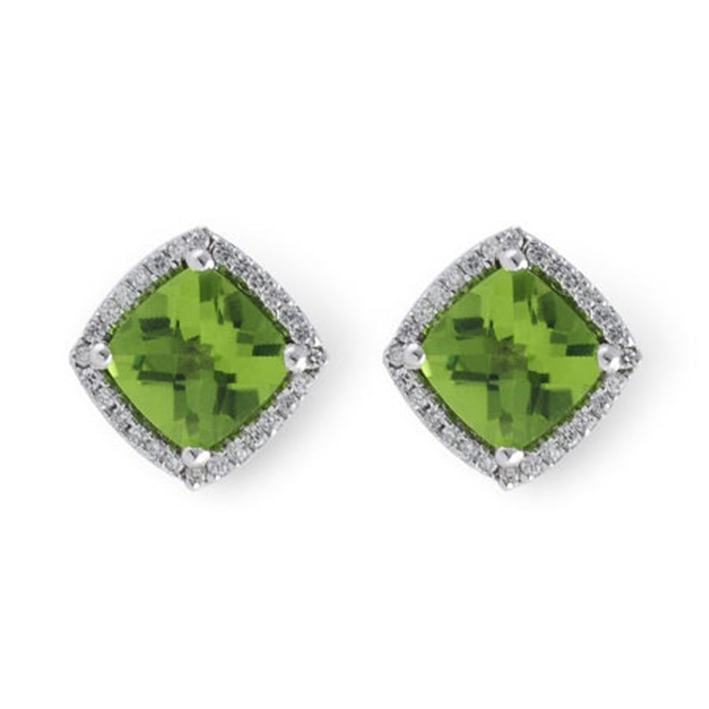 Peridot and Diamond Cushion Stud Earrings - Talisman Collection Fine Jewelers