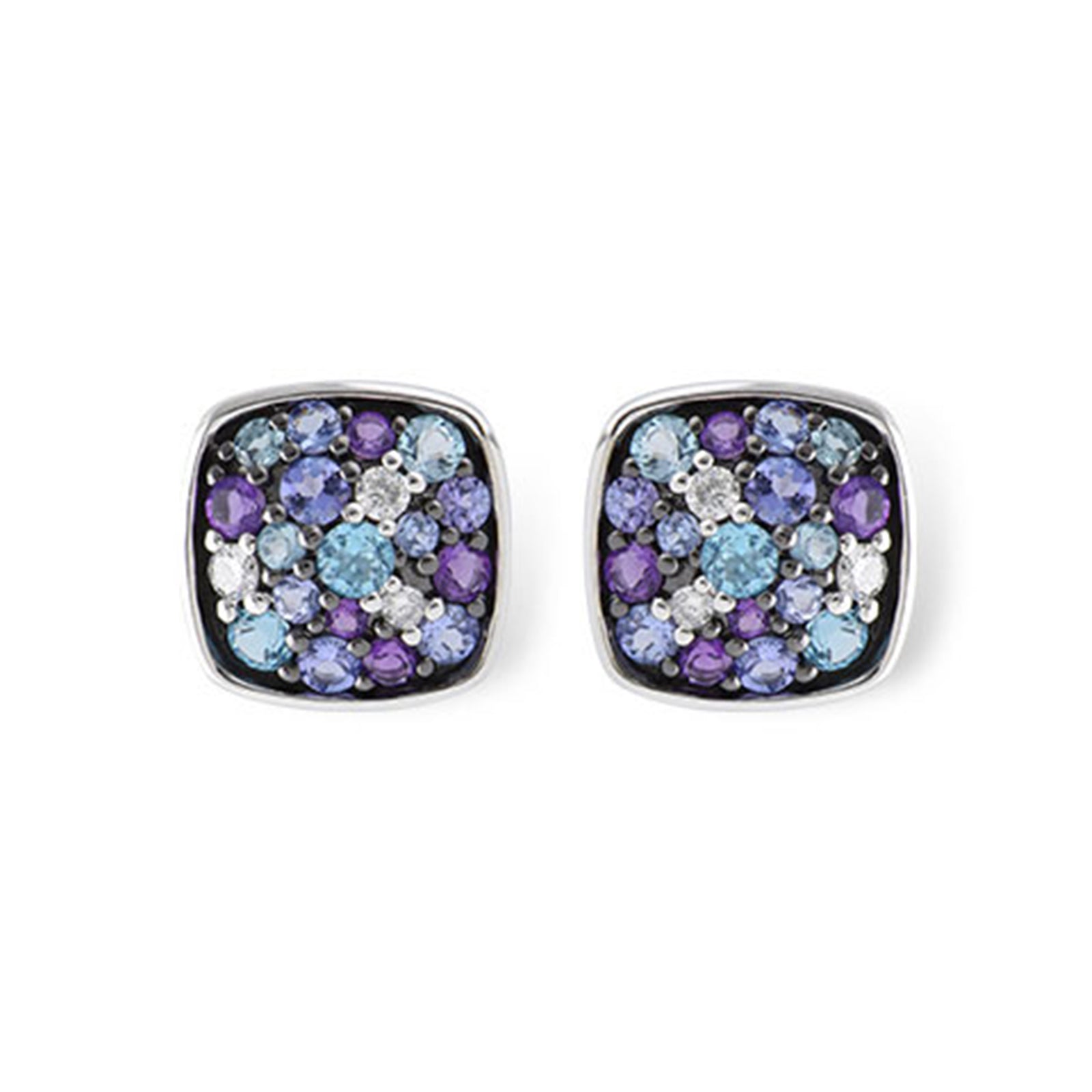 Multi-Color Sapphire and Diamond Square Stud Earrings - Talisman Collection Fine Jewelers