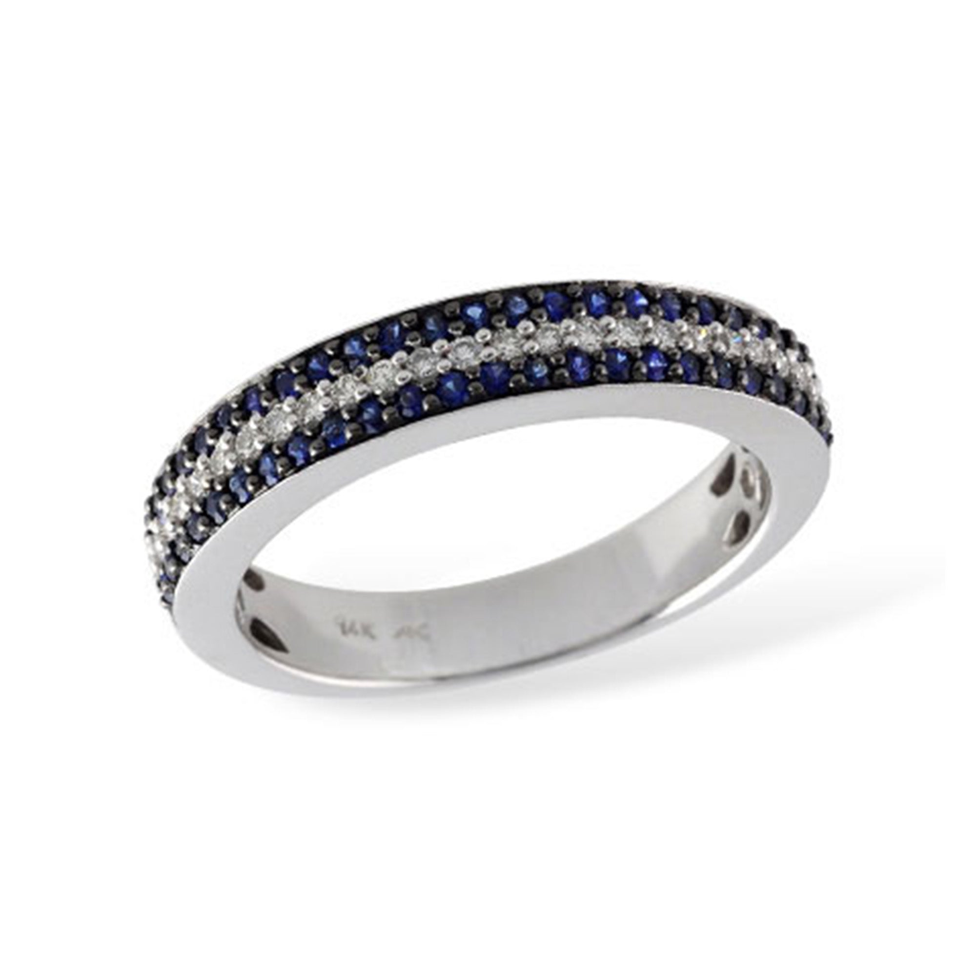 Blue Sapphire and Diamond Three Row Band - Talisman Collection Fine Jewelers