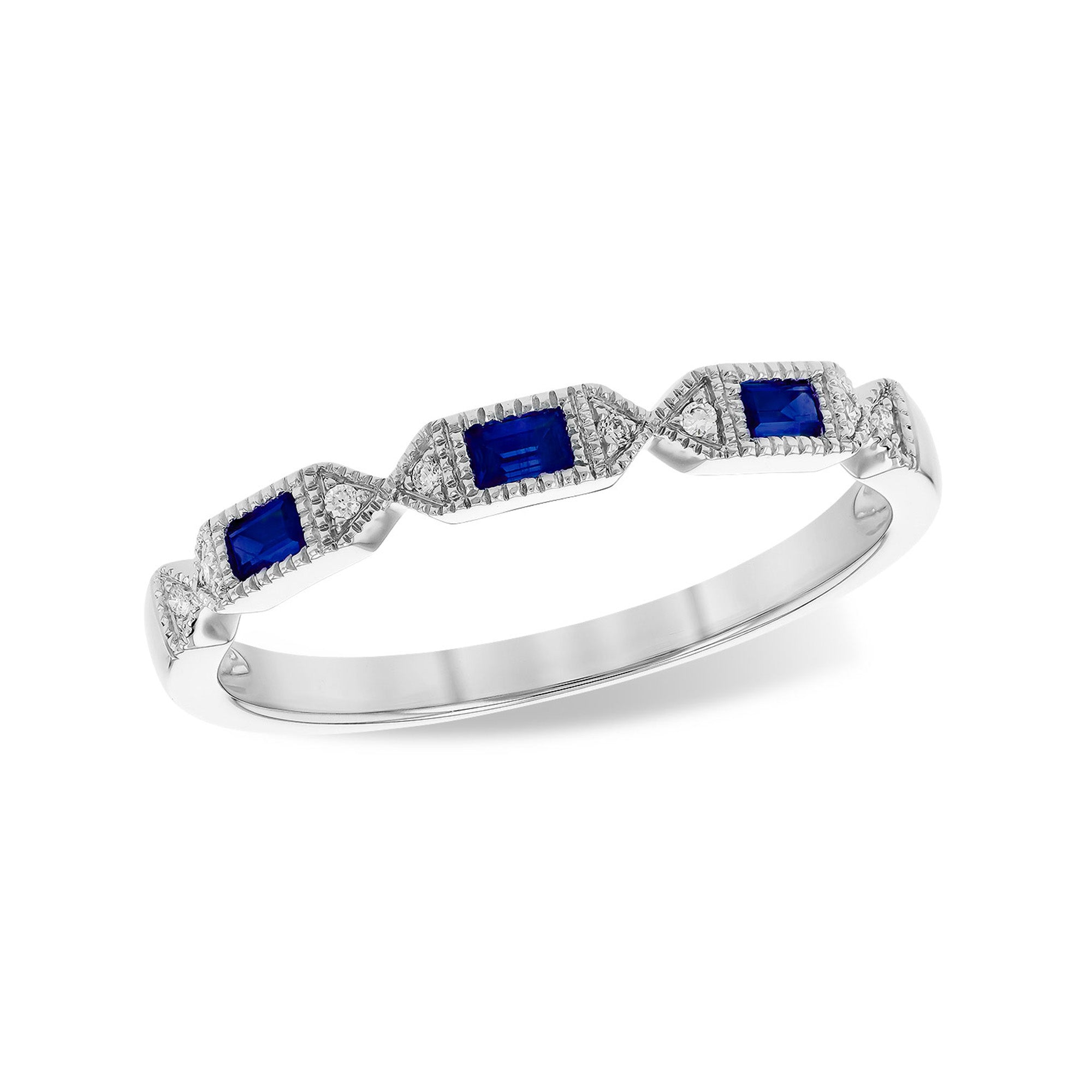 Blue Sapphire Baguette and Diamond Stack Band - Talisman Collection Fine Jewelers