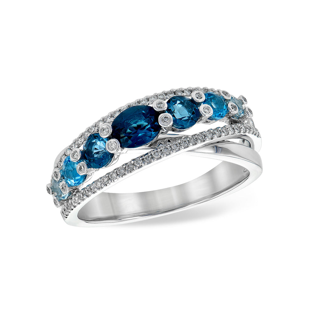 Blue Topaz and Diamond Bypass Ring - Talisman Collection Fine Jewelers