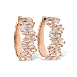 Diamond Baguette Hoop Earrings in White, Yellow or Rose Gold - Talisman Collection Fine Jewelers