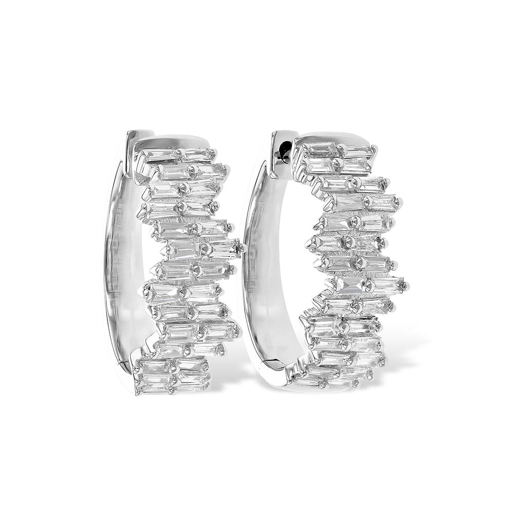 Diamond Baguette Hoop Earrings in White, Yellow or Rose Gold - Talisman Collection Fine Jewelers
