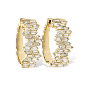 Diamond Baguette Hoop Earrings in White, Yellow or Rose Gold - Talisman Collection Fine Jewelers