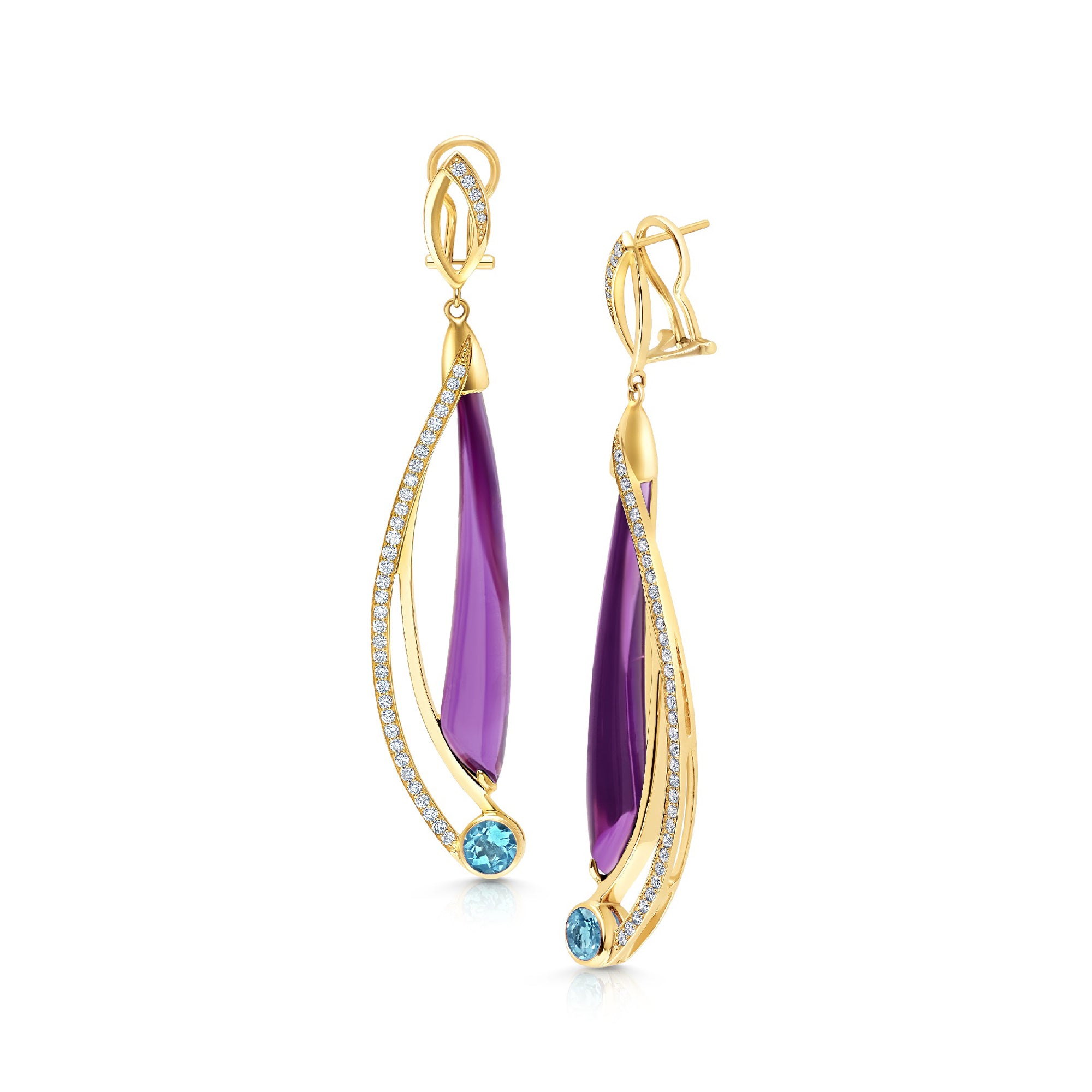 Amethyst and Blue Topaz Comet Earrings by Martha Seely - Talisman Collection Fine Jewelers