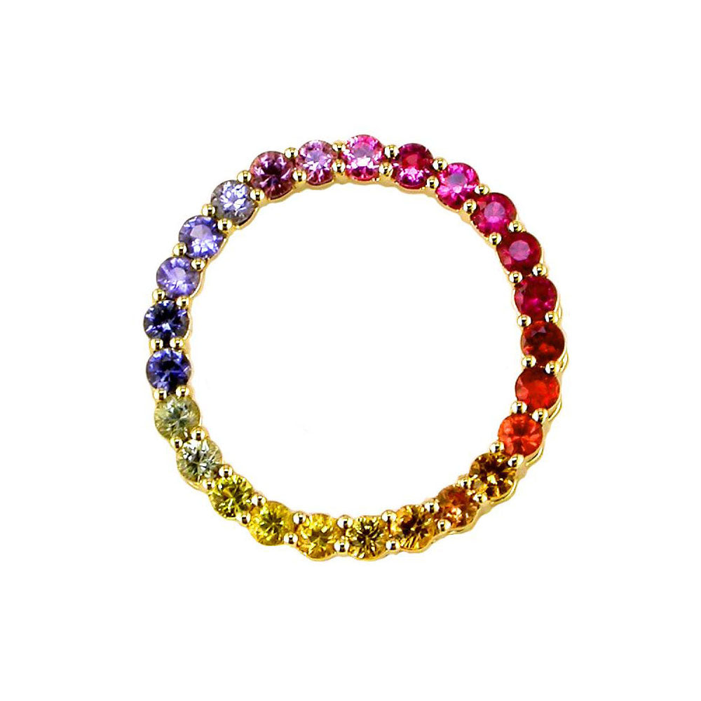 Rainbow Sapphire Open Circle Necklace in 14k Yellow Gold