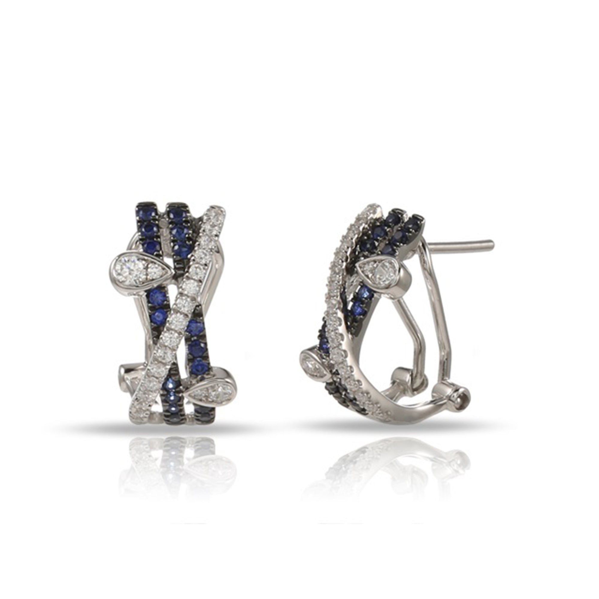 Blue Sapphire and Diamond Twisted Hoop Earrings - Talisman Collection Fine Jewelers