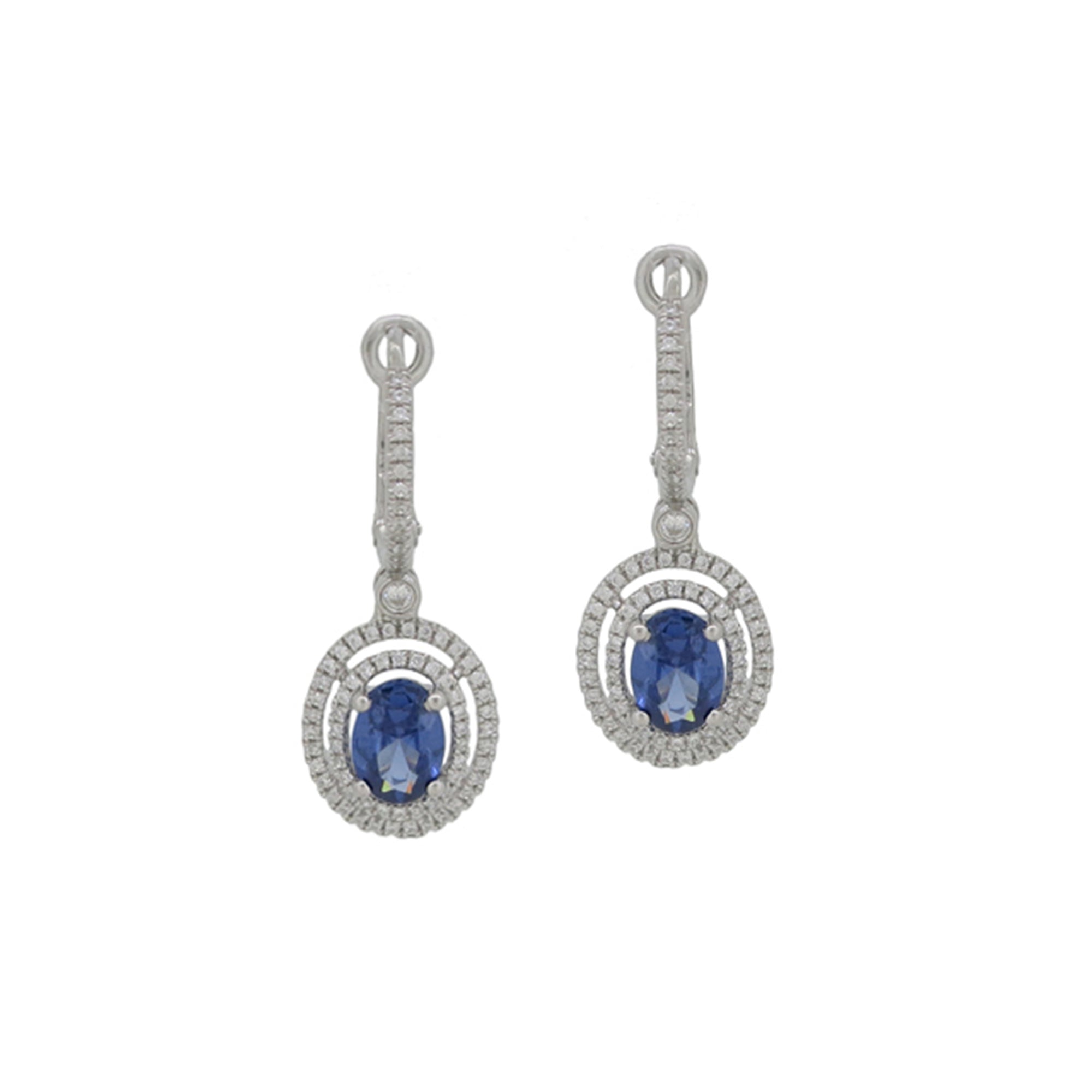 Blue Sapphire and Diamond Double Circle Drop Earrings - Talisman Collection Fine Jewelers