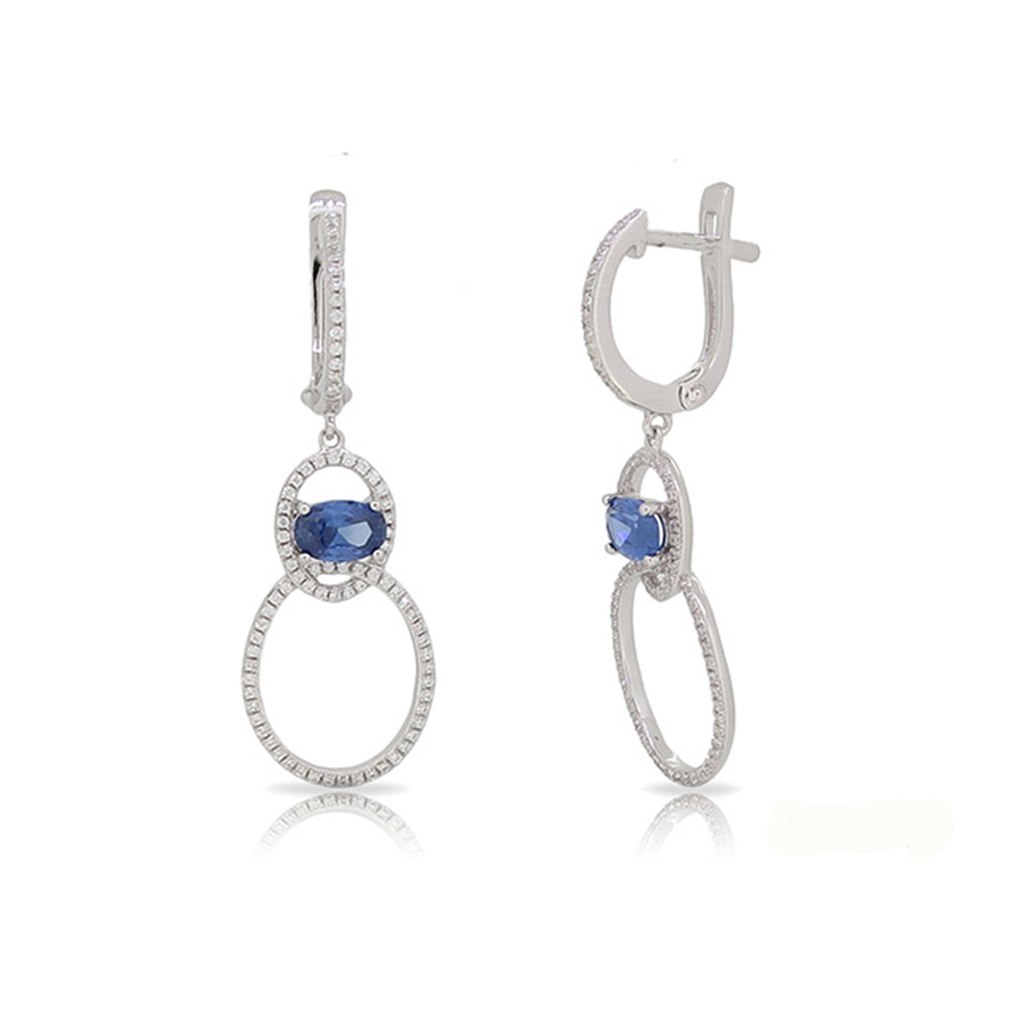 Blue Sapphire and Diamond Open Circle Drop Earrings - Talisman Collection Fine Jewelers