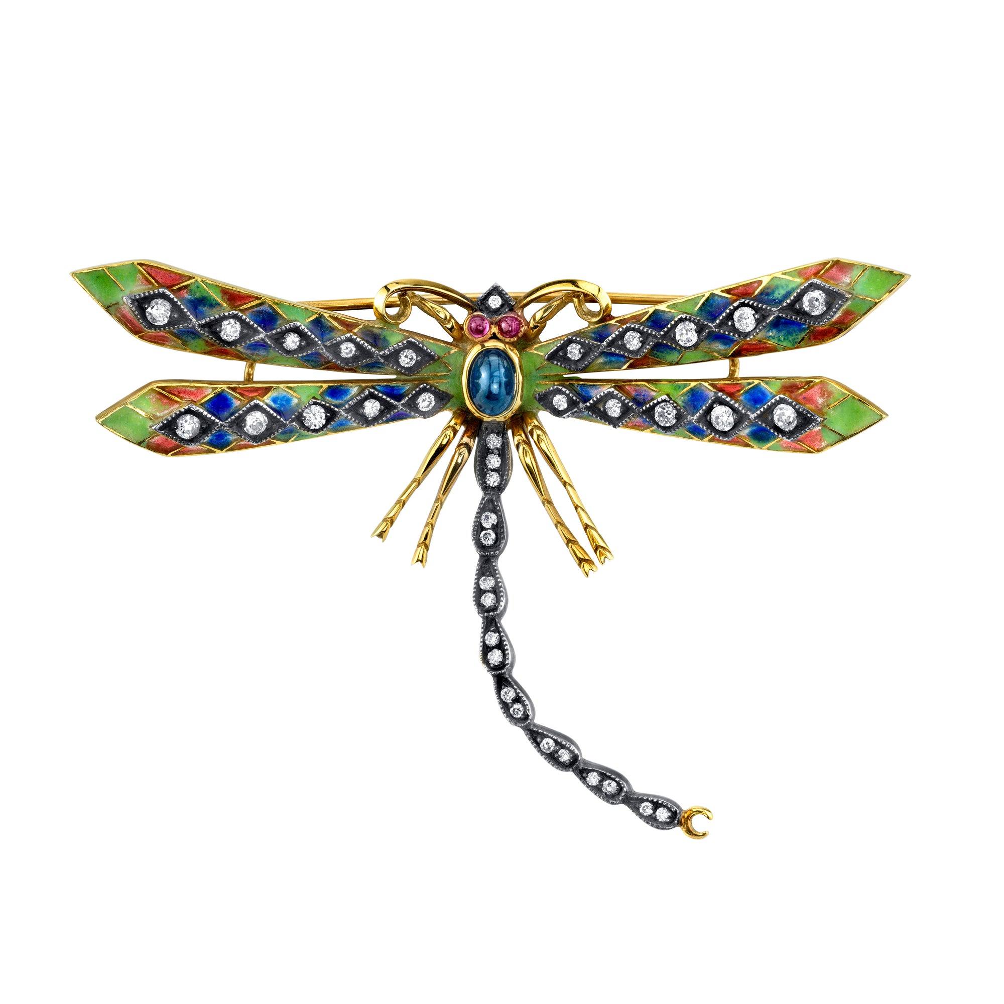 18k Yellow Gold Enamel Dragonfly Pendant by Lord Jewelry - Talisman Collection Fine Jewelers
