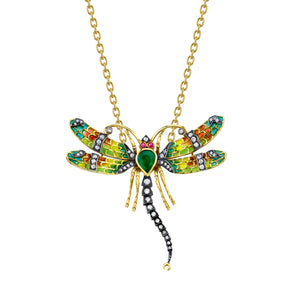 18k Yellow Gold Emerald Dragonfly Pendant by Lord Jewelry - Talisman Collection Fine Jewelers
