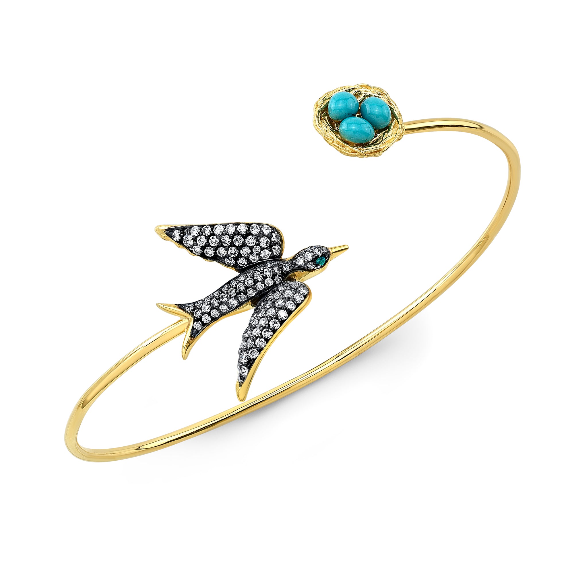18k Yellow Gold Bird and Nest Bangle by Lord Jewelry - Talisman Collection Fine Jewelers