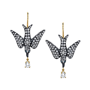 18k Yellow Gold Bird Earrings with Diamond Drops by Lord Jewelry - Talisman Collection Fine Jewelers