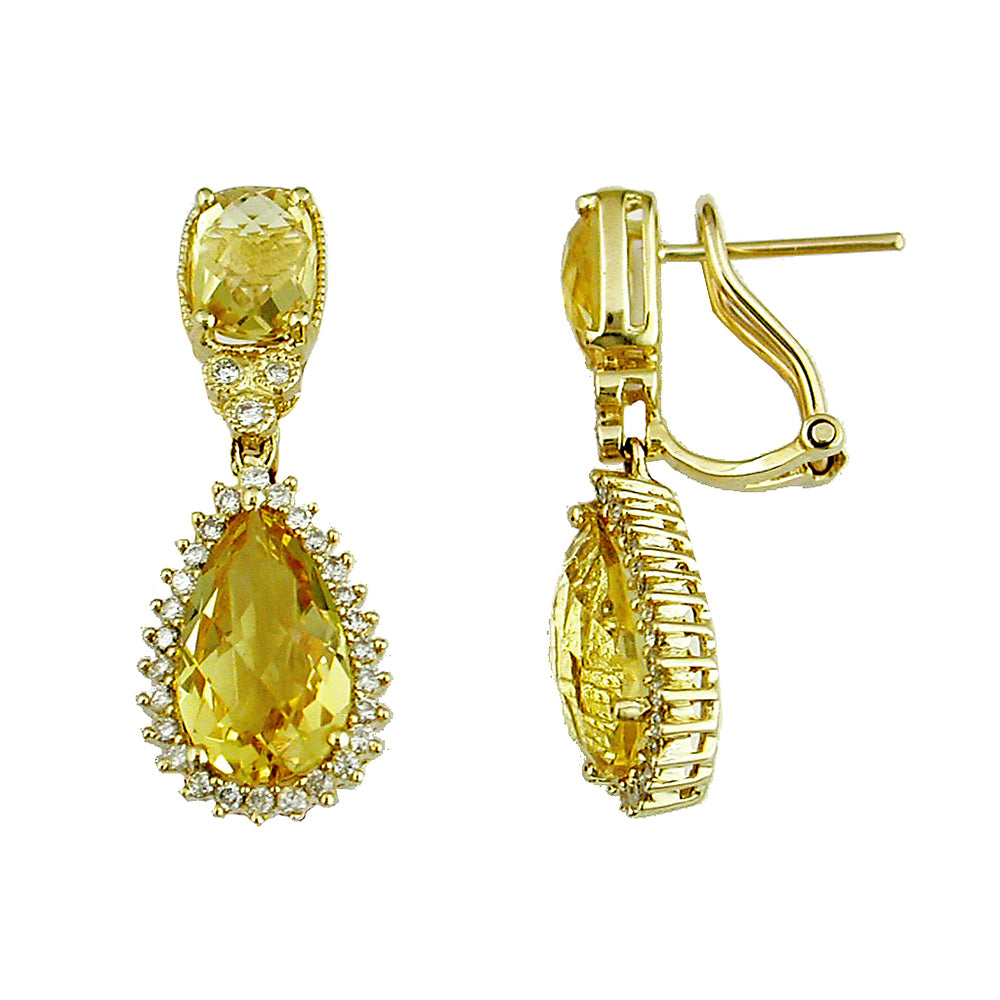 Citrine and Diamond Drop Earrings