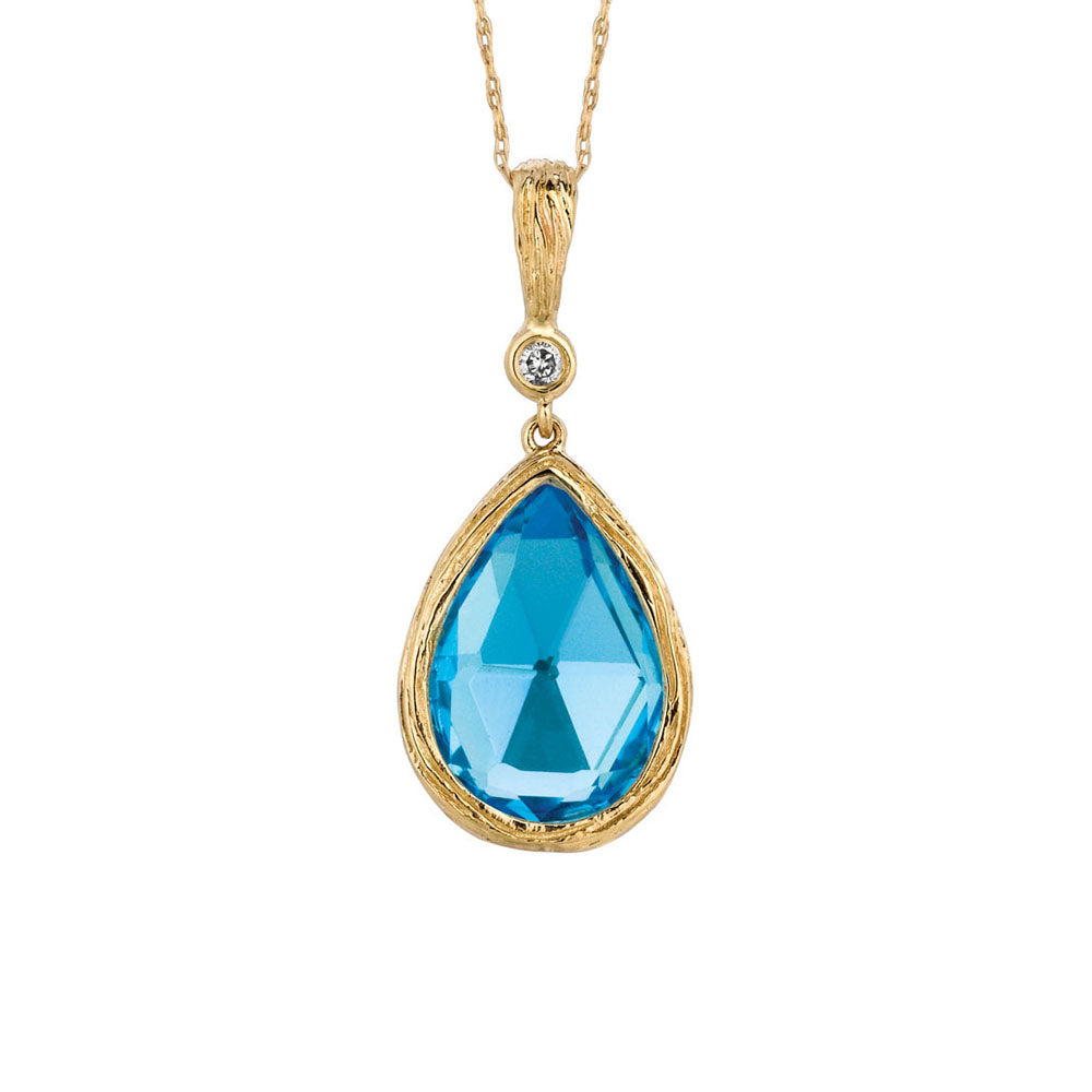 Blue Topaz and Diamond Necklace in 14k Yellow Gold