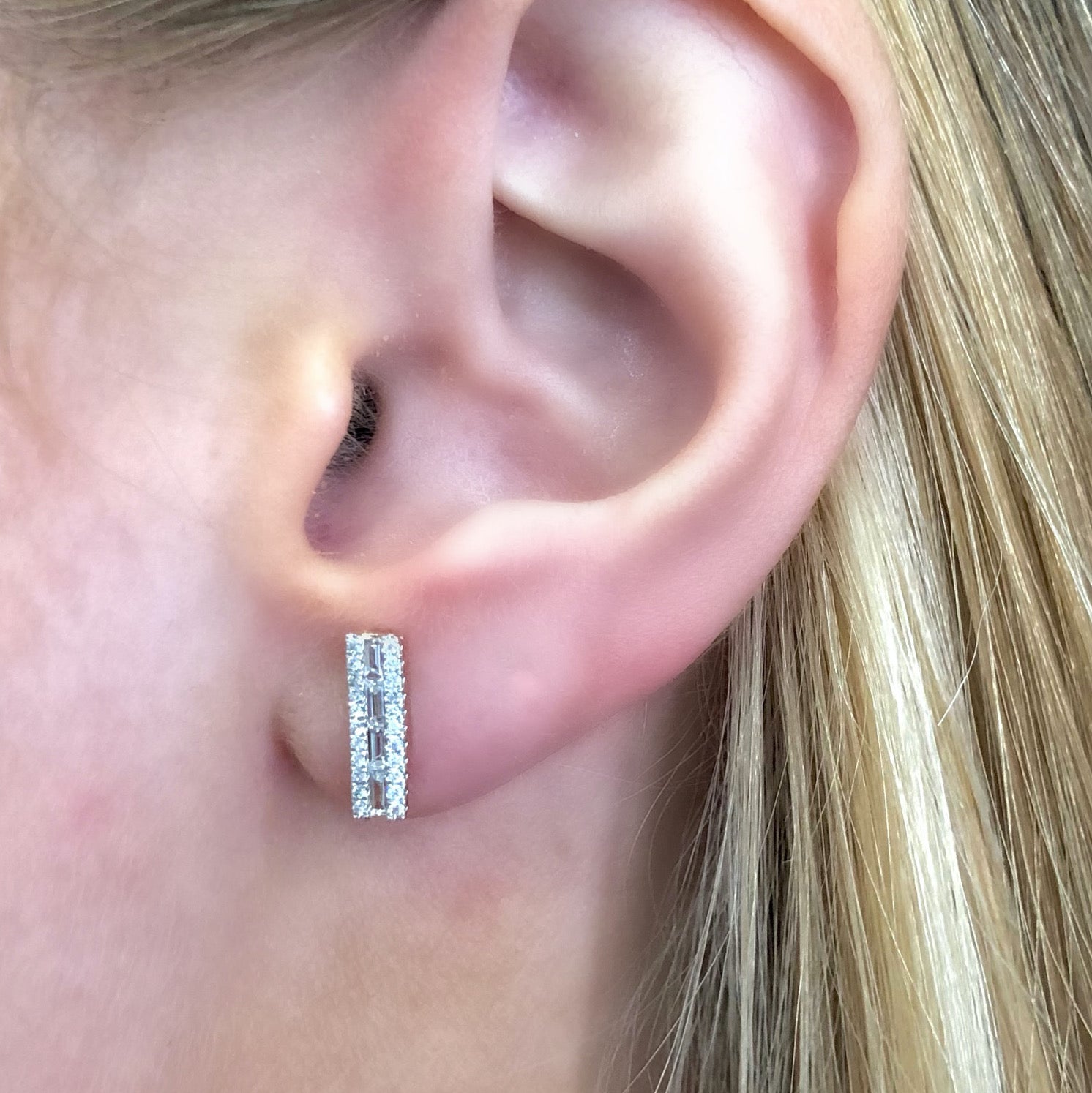 Diamond Line Stud Earrings in 14 Yellow Gold - Main Image