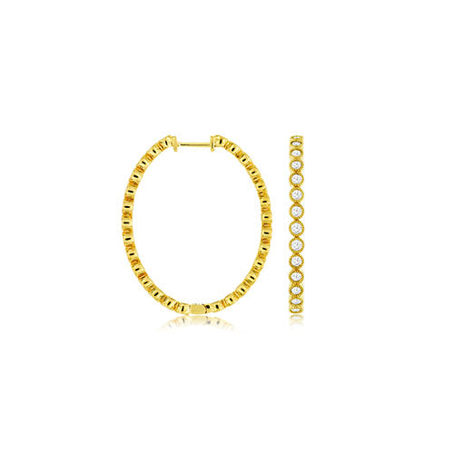Diamond Bezel-Set Hoop Earrings, 1.00 Carat Total Weight in 14k Yellow Gold