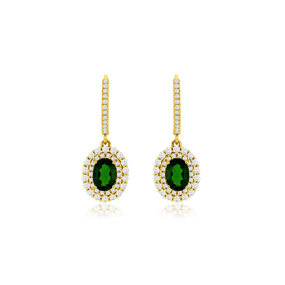 Chrome Diopside and Diamond Double Halo Drop Earrings