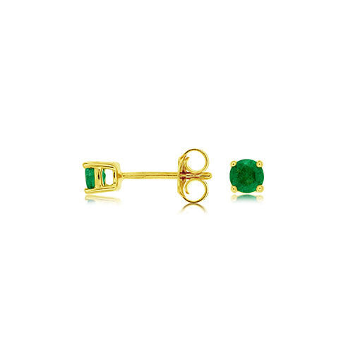 Emerald Stud Earrings, 0.56 Carat Total Weight in 14k Yellow Gold