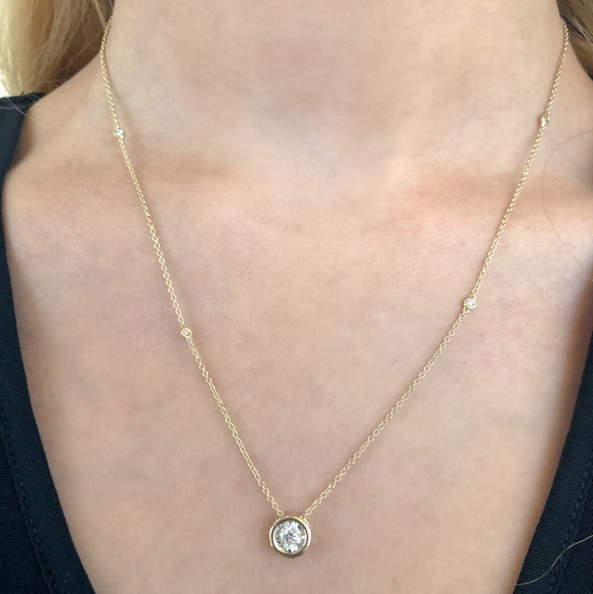 Bezel-Set Floating Diamond Necklace in 14k Yellow Gold