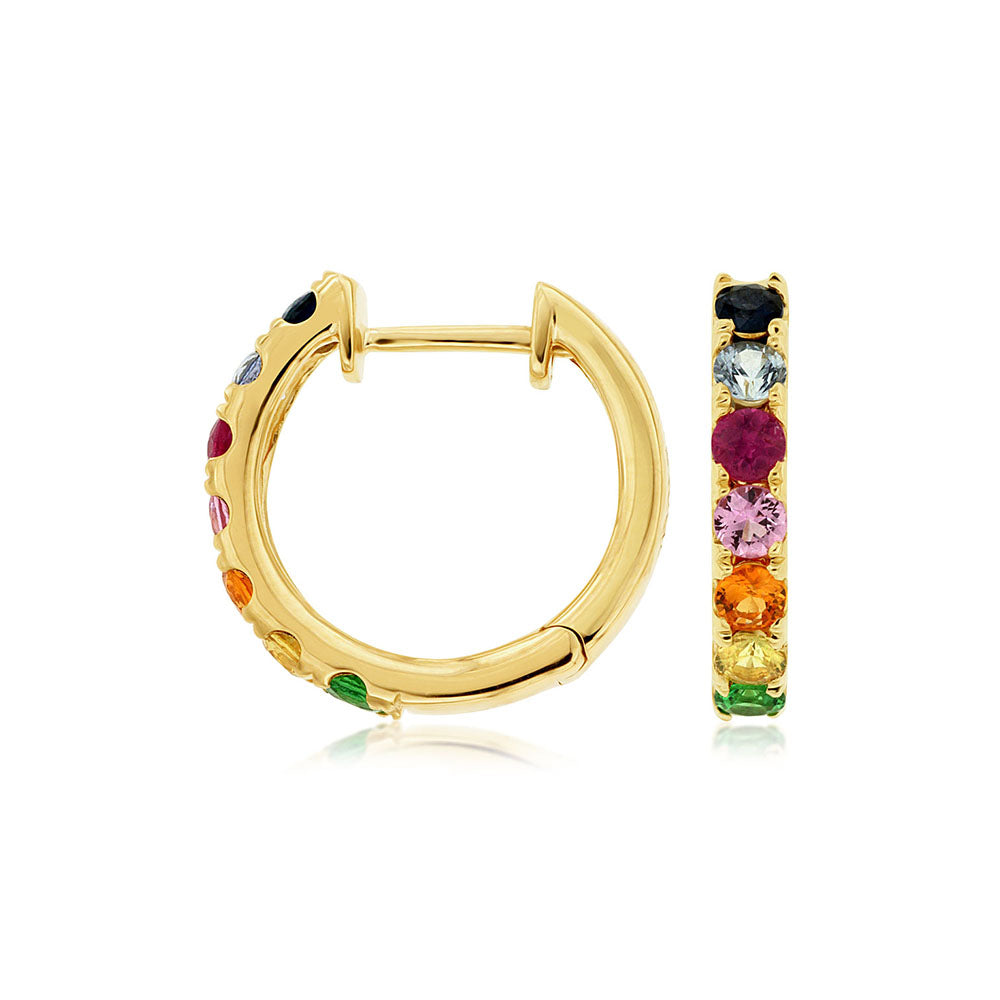 Fancy-Colored Sapphire Hoop Earrings in 14k Yellow Gold